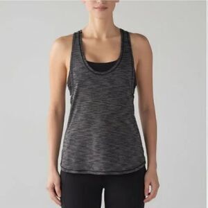 Lululemon Top Glide Stride Tank Sports Built-in Bra Racerback Black Gray Mesh 6